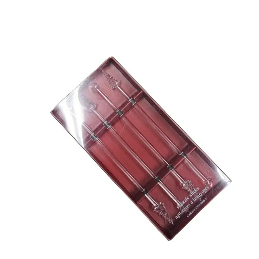 Pier One‎ Glass Swizzle Sticks With Decorative Christmas Tree Tops Set Of 4 Xmas